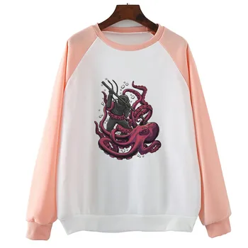 

Battle Existence Octopus Print Hoody Casual Long Sleeve Women Sweatshirts Autumn Spring Hoodies Loose Coats