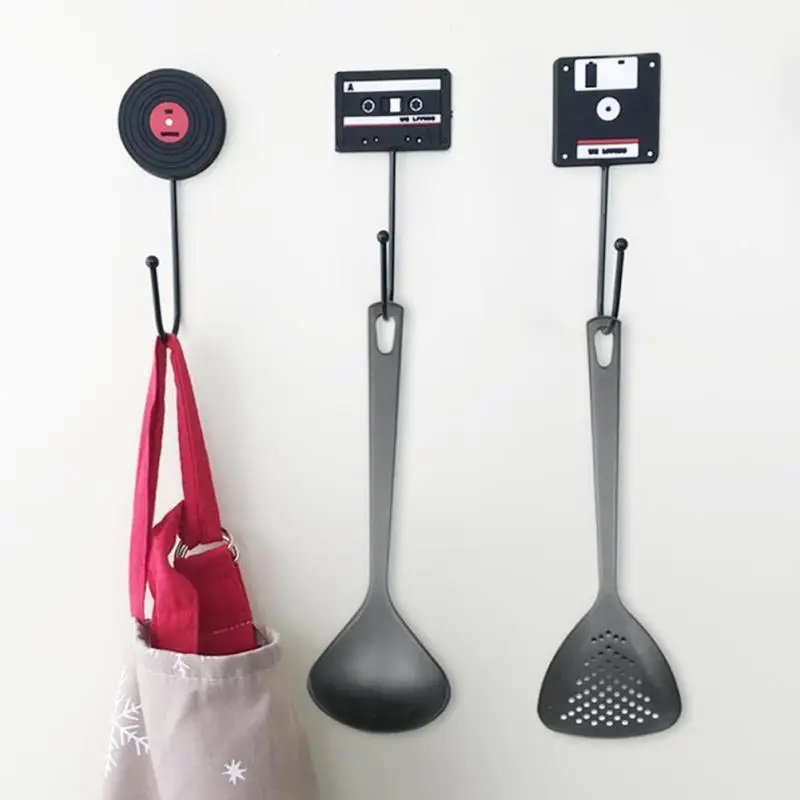 Seamless Self Adhesive Wall Hook Creative Magnetic Tape Record Disc Disk Retro Mount Key Holder Hanger Organizer Decor | Дом и сад