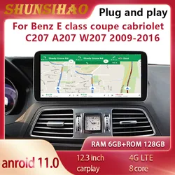 ShunSihao – autoradio multimédia Android 11, navigation gps, carplay, 12.3G, pour voiture Benz classe E coupé, cabine C207, A207, W207, 2009 2016, 128 pouces 