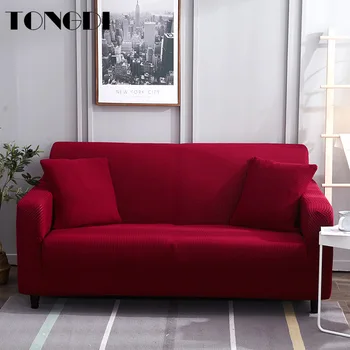 

TONGDI Solid Elastic Plaid Fleece Sofa Cover Soft Polyester All-inclusive Stretch Decorration Slipcover Couch For Living Room