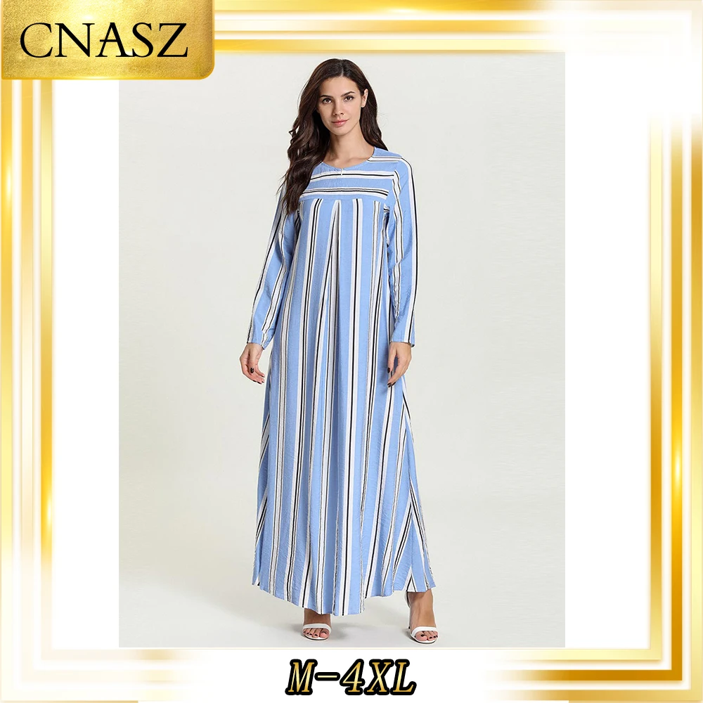 Abaya Femme Caftan Marocain Повседневная Осенняя юбка на молнии в полоску спереди Платье Musulman