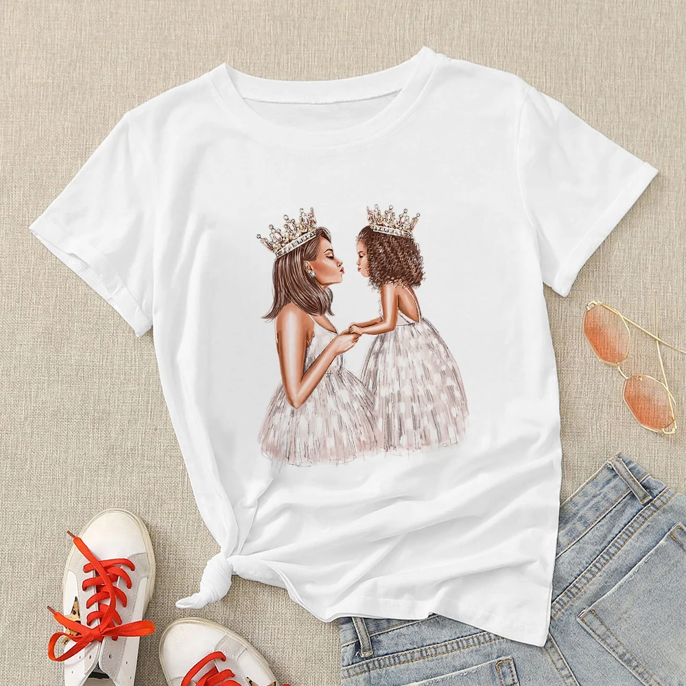 Mom and Daughter Equal Women&amp#39s T-Shirts Funny Kawaii Clothes Short Sleeve 2021 Harajuku Teacher Shirt Streetwear Summer Fashion |