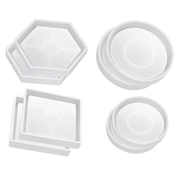 

DIY Coaster Silicone Mold, Pack Of 8 Resin Molds for Casting Hexagon Square Round Mold for Beginners