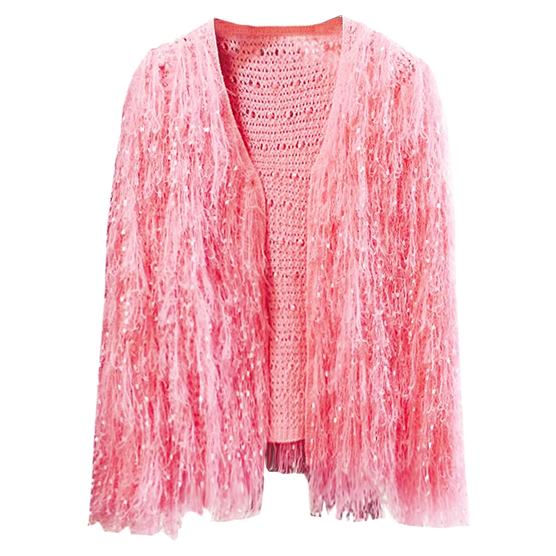 Korean version of the early spring new loose tassel sweater wool fur coat cardigan sweater shirt women's tide