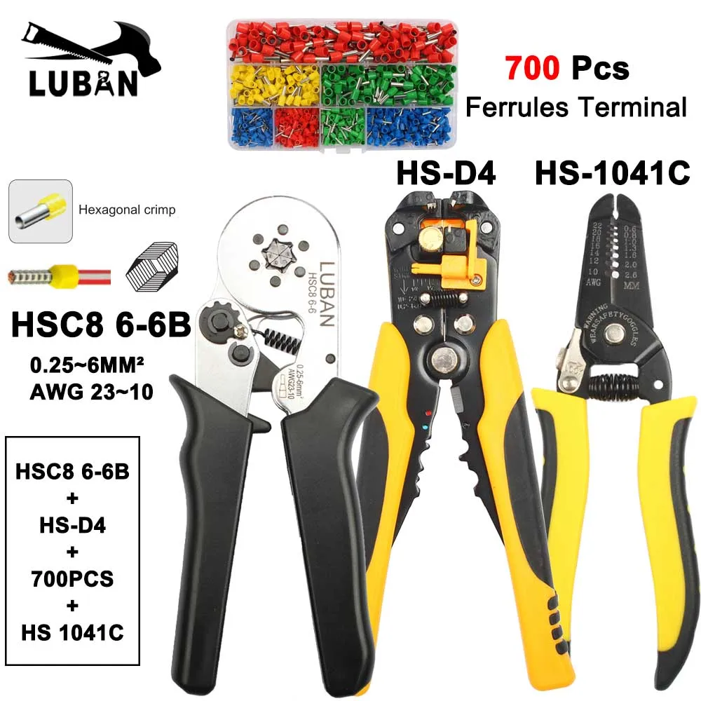 HSC8 6-6B HSC8 6-6A саморегулируемая опрессовки плоскогубцы 0,25-6 мм зажимы-клеммы инструменты мульти Лидирующий бренд HSC8 6-6 23-10AWG - Цвет: 6-6B D4-Y 700 1041C