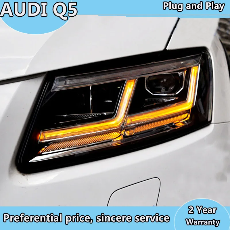 Автомобильный стильный головной фонарь для Audi Q5 2009- светодиодный чехол для фары для Audi Q5, светодиодный двойной луч, Би-светодиодный объектив