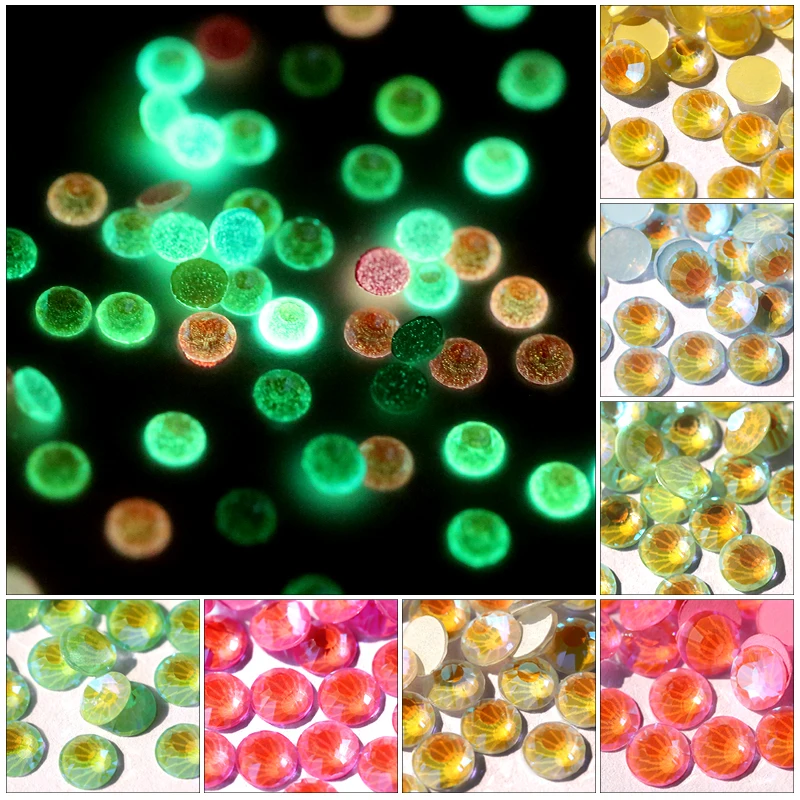 

SS4-SS30 Luminous Noctilucent color Nail Rhinestones Glitter Glass Gem 3D Charm Flatback Strass Fluorescence AB Art Decorations