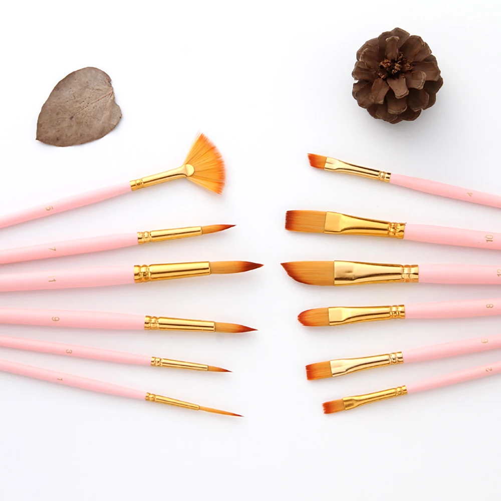12pcs Paint Brushes Set Kit Multiple Mediums Brushes with Nylon Hair for Artist Acrylic Aquarelle Gouache Oil Painting
