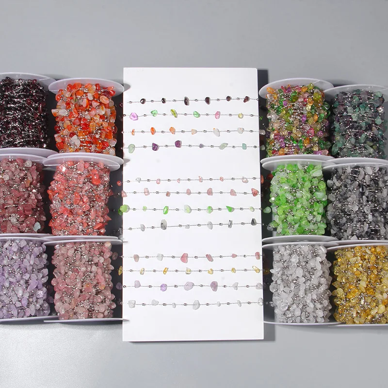 50cm 1M Irregular Natural Stone Beads Chain Necklace Stainless Steel