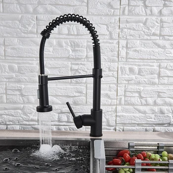

Deck Mounted Pull Down Kitchen Sink Faucet One Handle Spring Hot and Cold Water Tap Back Bronze Bathroom Kitchen Crane