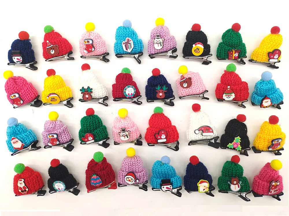 20 Pcs Pet Dog Accessories Christmas Design Wool Hat Hair Clips For Puppy Dog Cat Cute Dog Hair Bows Alloy Clips Pet Accessories