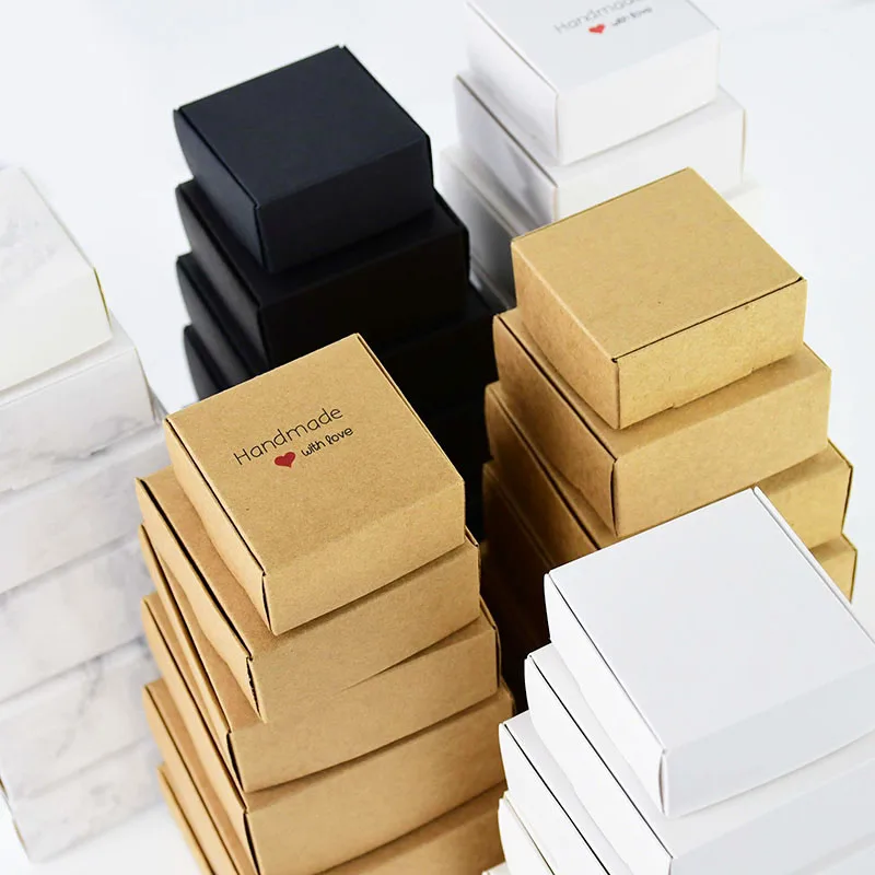 

6pcs Paper Boxes Black White Kraft Paper DIY Box Handmade Candy Cookie Gift Boxes for Wedding Birthday Christmas Party Supplies