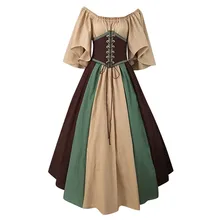 Vestidos de mujer vestido largo estilo europeo Medieval Vintage gótico Patchwork cuello barco túnica corsé para Cosplay