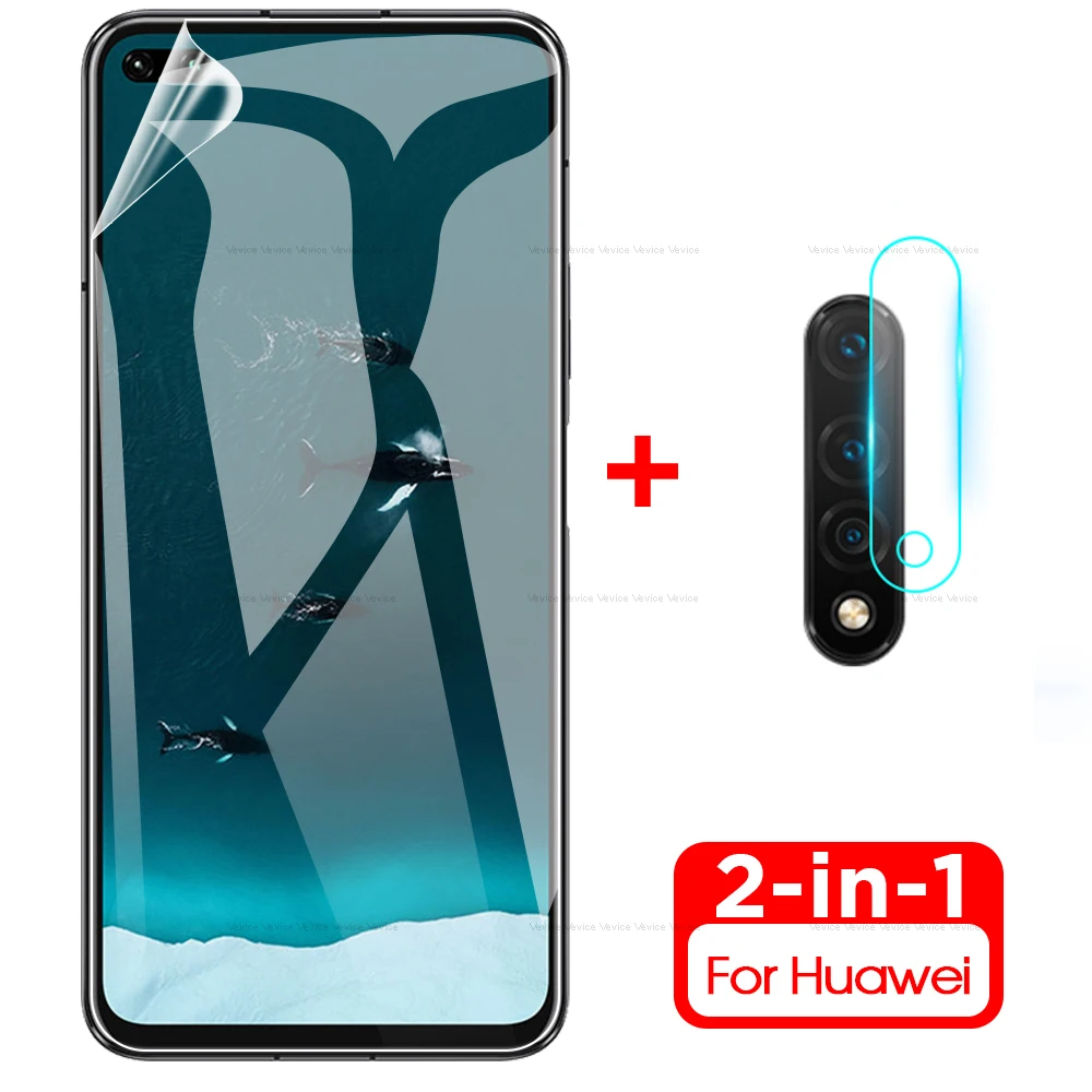 2в1 мягкая Гидрогелевая пленка + стекло для камеры Huawei Nova 5T 6 7 Pro Защитная объектива