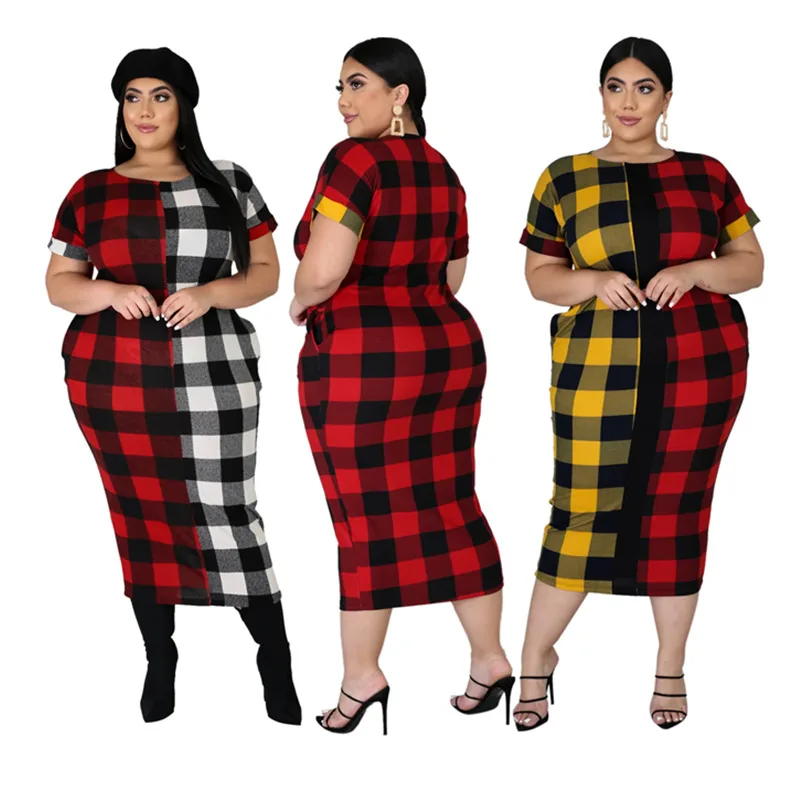 

Woman Plus Size Plaid Pattern Printed Maxi Dress