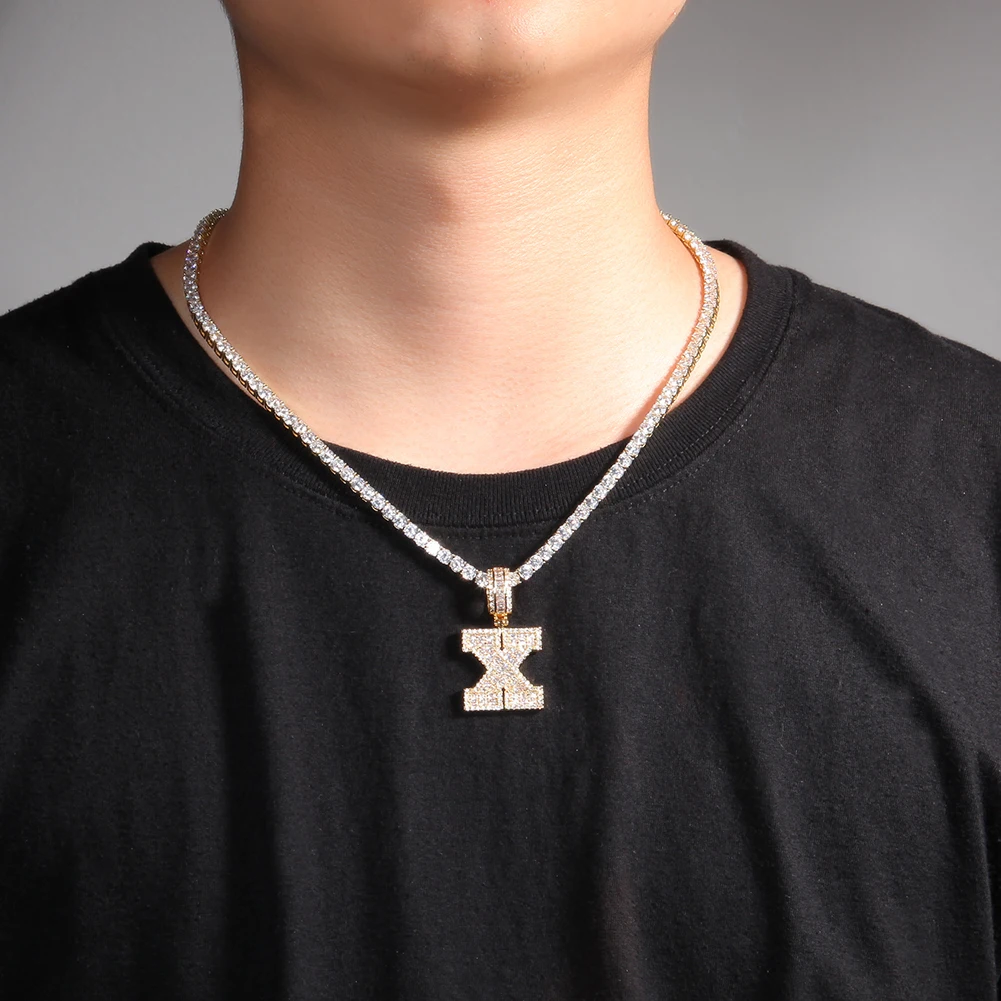 THE BLING KING A-Z Baguettecz Letters Pendant Iced Out Pink Cubic Zirconia Initial Letter Necklace Mens Women Hiphop Jewelry