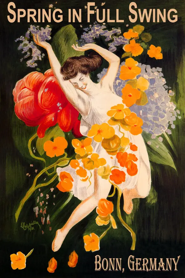 

Бонн Германия Весна в полной мере Танцующая девочка с цветами винтажный художественный принт Шелковый постер домашний Настенный декор 24x36 дюймов