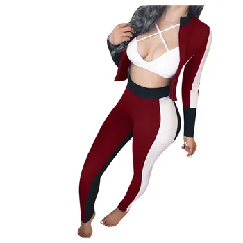 

2019 Women Splice Cropped Pullover Sweatshirt And Side Striped Pants Tracksuit Sets Women's Sportswear Chandal Mujer 2 Piezas