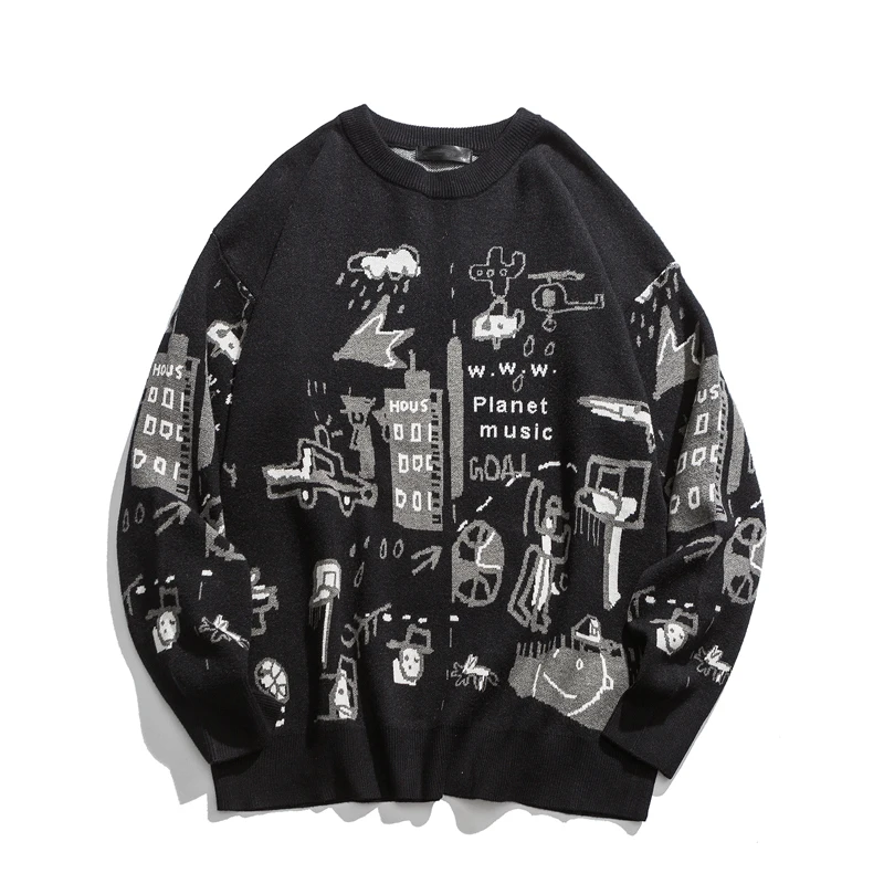 Mens Sweaters New 2019 Autumn Funny Print Cartoon Pullovers Sweaters Loose Fashion Knitted Sweater Men Casual Warm Chic Men Tops Mens Sweaters New 2019 Autumn Funny Print Cartoon Pullovers Sweaters Loose Fashion Knitted Sweater Men Casual Warm Chic Men Tops
