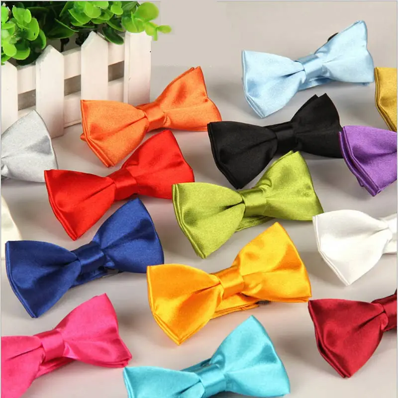 

Hot Children's Polyester Silk Bow Ties Adjustable Boy Girl Student Baby Bowtie Solid Butterflies Vintage Tuxedo For Party Gift