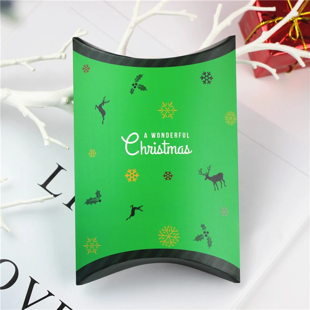 10PCS Christmas Pillow Box Santa Elk Cookie Origami Candy Gift Baking Packaging Holiday Theme Decoration | Дом и сад