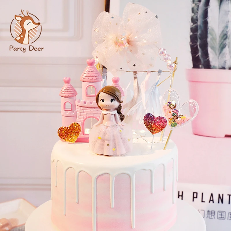 Unique Birthday Cupcake Topper Supplies Decorations Pink Girl Princess Castle Wedding Birthday Resin Cake Topper Cake Decorating Supplies Aliexpress