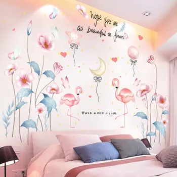

[SHIJUEHEZI] Flowers Plants Wall Stickers DIY Flamingo Balloons Wall Decals for Living Room Kids Bedroom Nursery Home Decoration