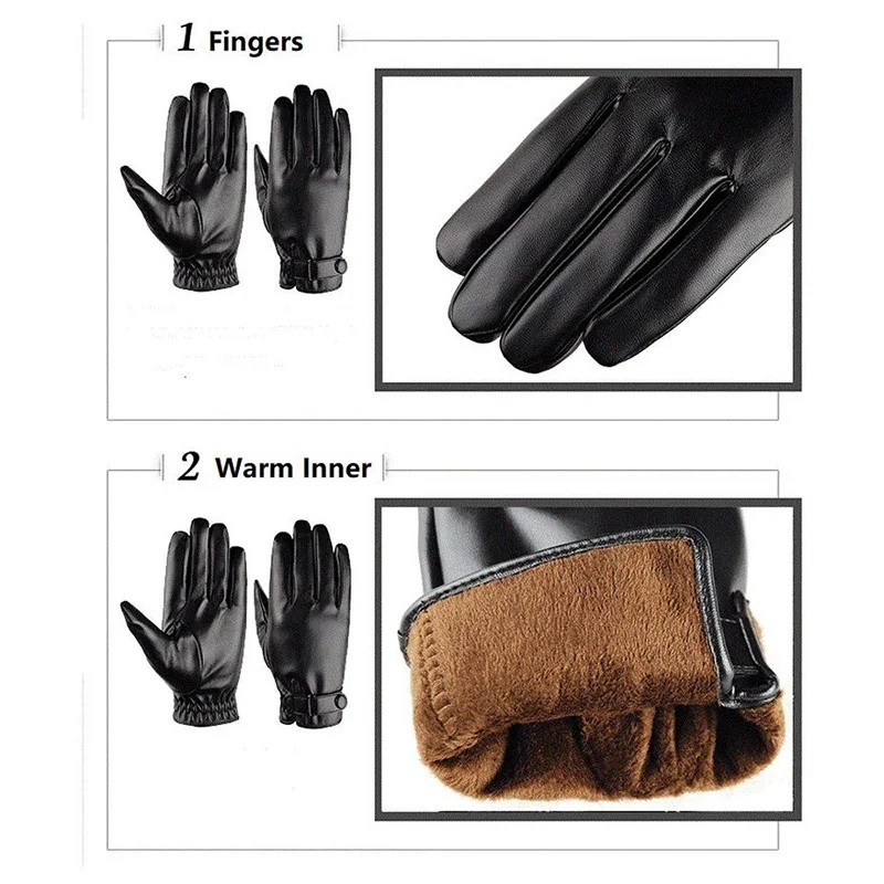 New Winter 1 Pairs Fashion Full Palm Touch Screen Gloves Warm PU Leather Gloves Windproof Lightweight Man In Cold Weather