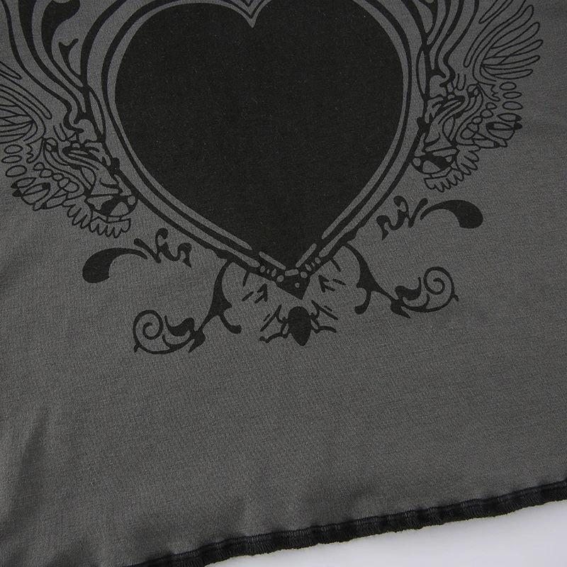 Darlingaga Grunge Retro Fashion Heart Printed Autumn T-shirts for Women Crop Top Dark Academia Gothic Clothes Aesthetic T shirt