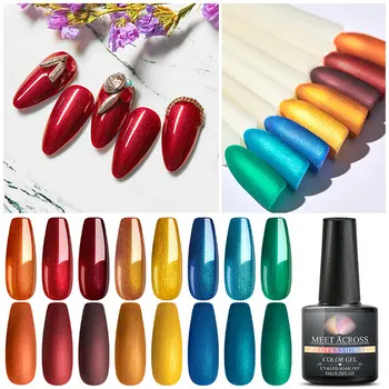 

MEET ACROSS Matte Nail Gel Polish Metallic Color Hybrid Varnish Nail Art Semi Permanent UV Gel Varnish Soak Off Matte Top Coat