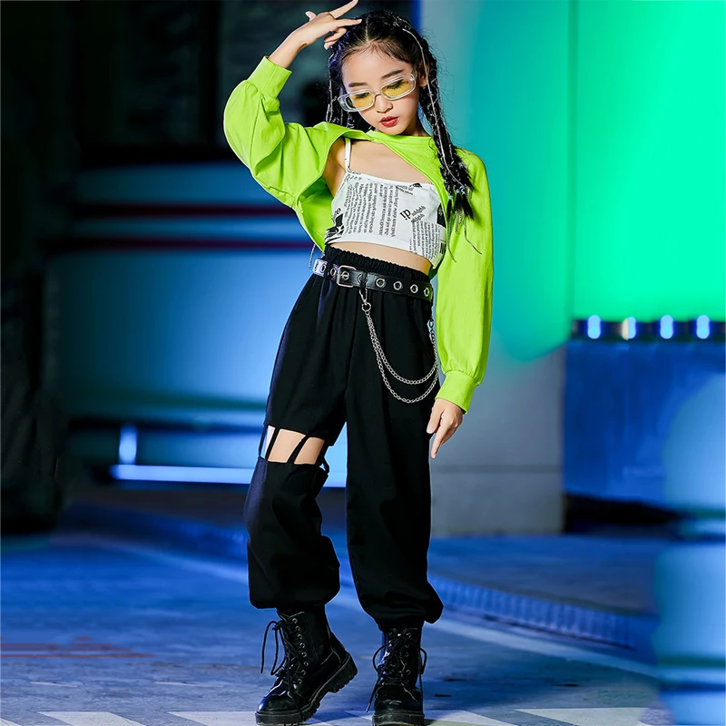 Children Hip Hop Clothes Girls Jazz Street Dance Costume Kids Sweatshirt  Pants Set Ballroom Dancewear Stage Rave Clothing DQS352