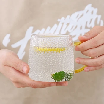 

2 Cups Heat-Resistant Glass Cup Transparent Tea Cup Hammer Pattern Cup Breakfast Cup Milk Cup