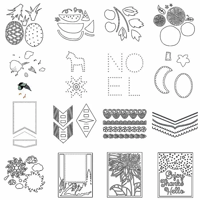 Cutting Dies Fruits Pineapple Cherry Lemon Bird Horse Mixed Geometry Tag Scallop Lace Edge Doodle Cover Frame 2020 #22