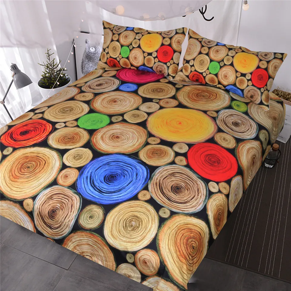 

HM Life Bedding Set Annual Ring 3D Printed Five Colors Tree Rings Nature Endless Bed Set 3 Pcs Country Duvet Cover Set