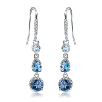 

2020 Creative Water Drop Shape Drop Earrings For Women London Blue Topaz Elegant Dangle Tassel Earrings Female Fine Jewelry