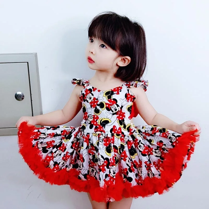 Детское платье г. Новинка, Лидер продаж, милое хлопковое рождественское платье принцессы без рукавов с Минни Маус