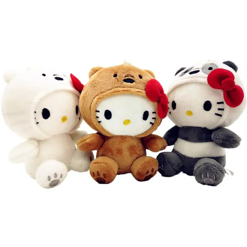 10 см Kawaii аниме плюшевая игрушка Bow Kitty KT COS коричневый медведь белый панда