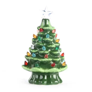 

1pc Cordless Lighted Ceramic Christmas Tree Tabletop Christmas Decoration Mini Light Bulbs