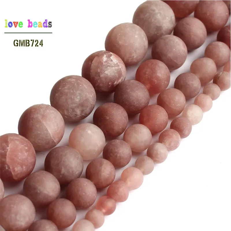 strawberry quartz 4 мм 6 мм 8 мм 10 мм натуральный матовый морганит Агаты тигровый глаз камень Круглые бусины для самостоятельного изготовления ювелирных изделий браслет 15'' - Цвет: strawberry quartz