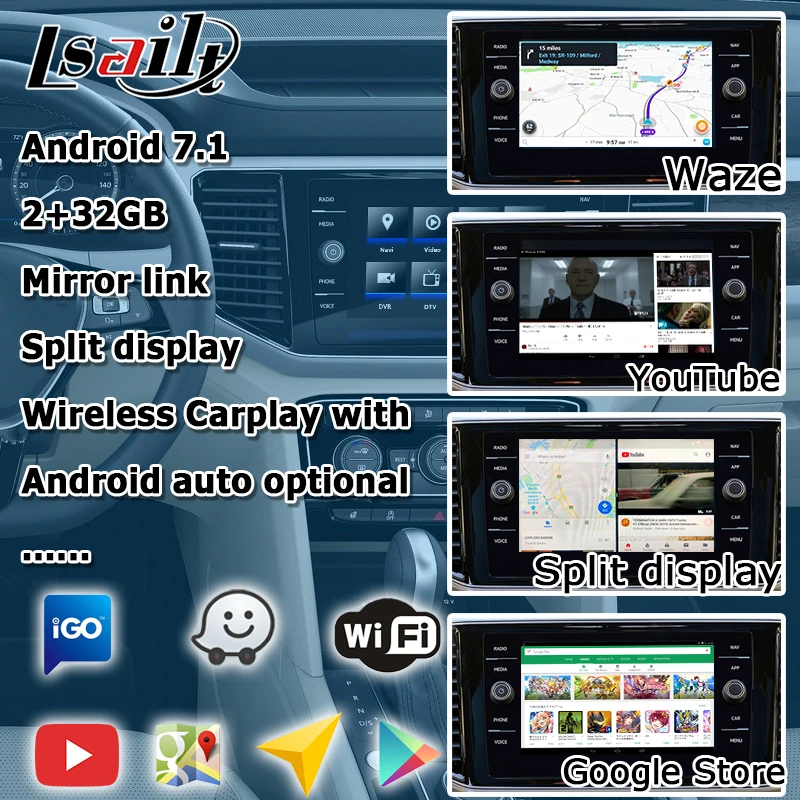 Android/carplay интерфейсная коробка для Volkswagen Teramont Atlas Tiguan 6,5 8 9," Откройте для себя pro MIB MQB видео интерфейсная коробка Lsailt