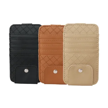 

Leather Pattern Car Sun Visor Bill File Glasses Clip Card Slot 4 Colors Lychee Pattern High Speed Gas Card Storage Bag Holder