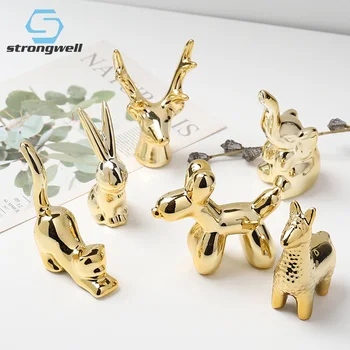 

Strongwell Ins Nordic Golden Ceramic Animal Figurine Art Craft Ornaments Plating Photography Props Desktop Home Decoration Gift