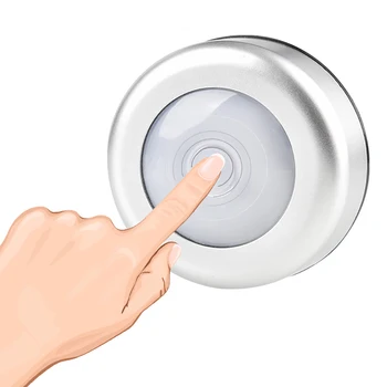 

6 Led Wireless Security Adhesive Night Light Stepless Dimming Pat Silver Cabinet Lamp Bedroom Battery Powered Touch Control