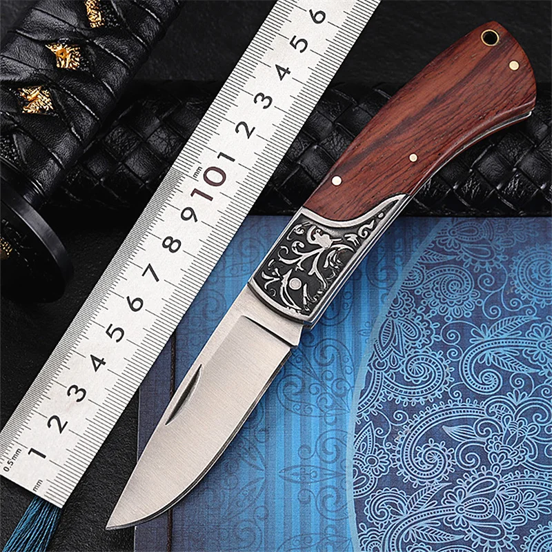 

New Hot Sale Outdoor Wood Handle Combat Tactical Portable Self-defense Folding Knife Survival Camping Hunting Knives EDC Tools