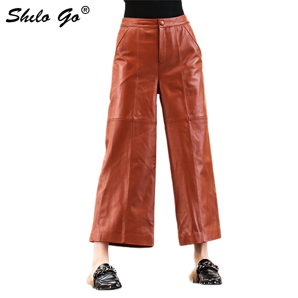 Lederen Broek Knop Front Hoge Taille Solid Lange Broek Vrouwen Broek Kantoor Dame Herfst Elegante Werkkleding Wijde Pijpen Broek Lederen Broek Knop Front Hoge Taille Solid Lange Broek Vrouwen Broek Kantoor Dame Herfst Elegante Werkkleding Wijde Pijpen Broek