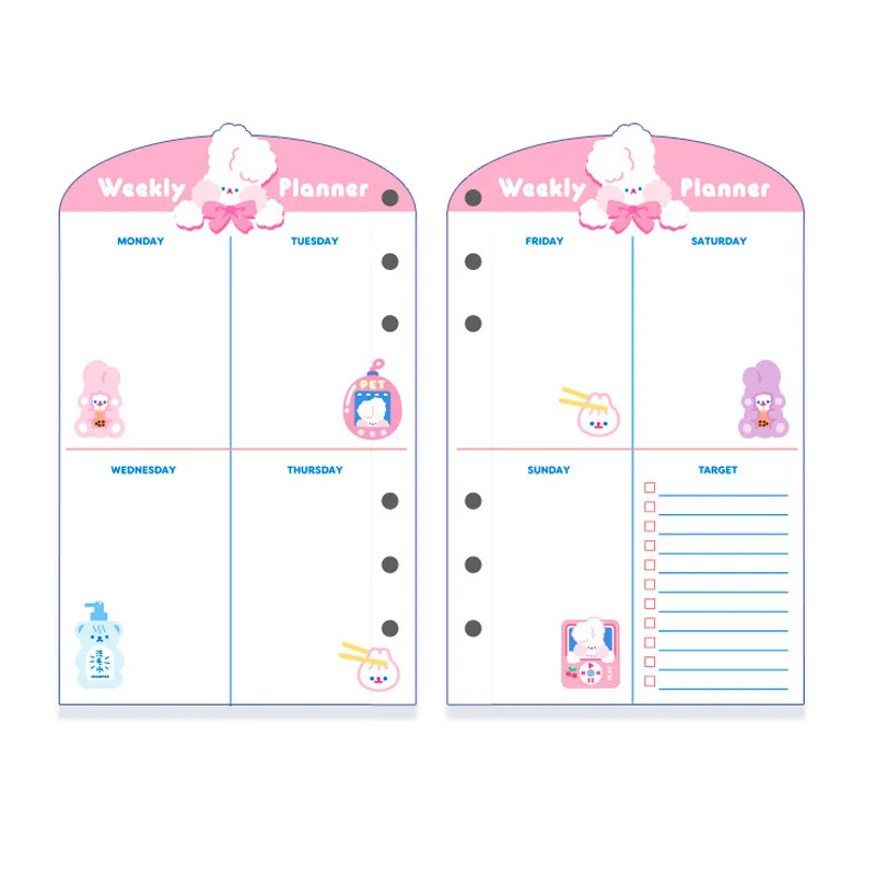 Recambio de cuaderno A6, 6 anillos, diario, espiral, linda nota Kawaii, diario semanal, cuadrícula, línea en blanco, hojas para diario Core