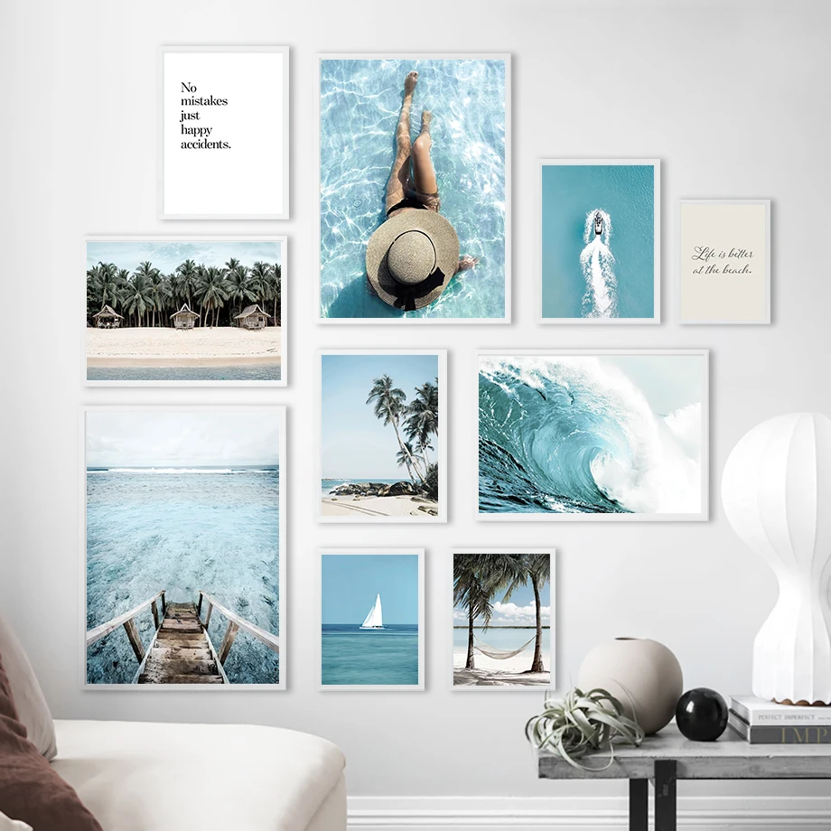 Sea Beach Coconut Tree Sailboat Waves Wall Art Canvas Painting Nordic Posters And Prints Pictures For Living Room Decor | Дом и сад
