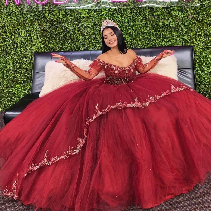 Red wine quinceanera dresses Clearance