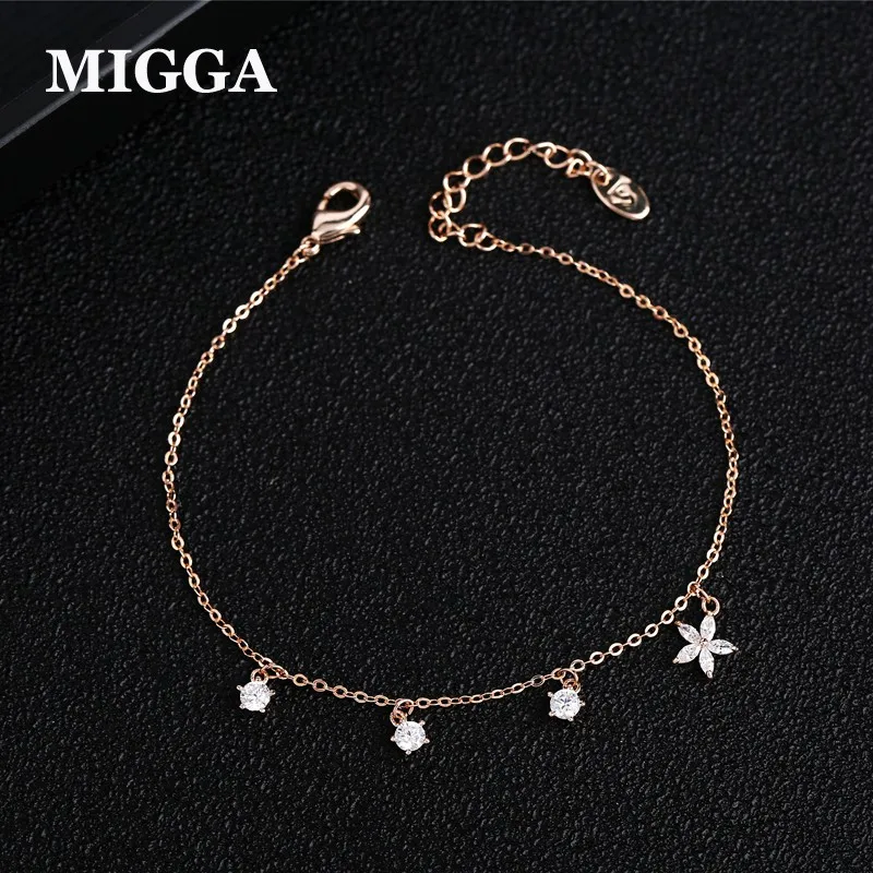 MIGGA Сияющий циркон камень браслет с цветами из кристаллов цепь для женщин розовое золото цвет кубического циркония ювелирные изделия