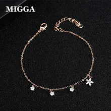 MIGGA Сияющий циркон камень браслет с цветами из кристаллов цепь для женщин розовое золото цвет кубического циркония ювелирные изделия